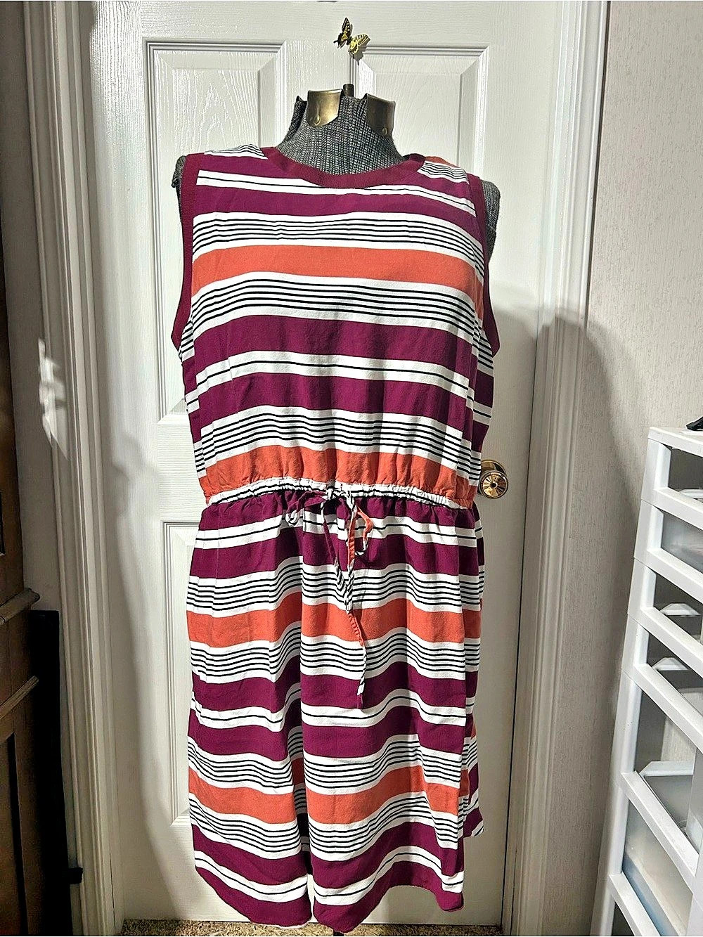 Denver Hayes Striped Romper Dress in Purple, rust & White XXL Like New